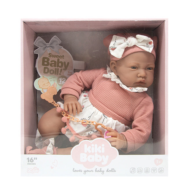 Păpușă Kiki Baby 40 cm din vinil cu suzetă, cod 732040