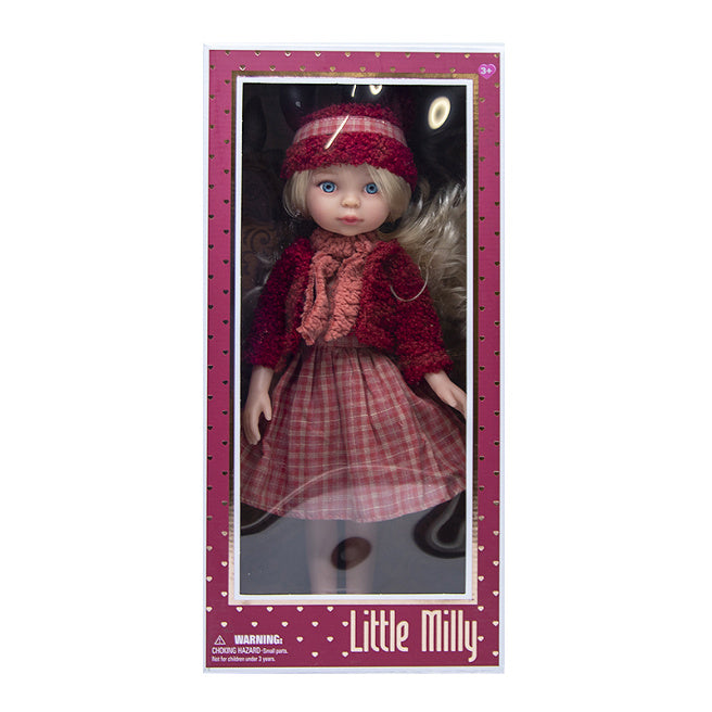 Păpușă de 35 cm. "Little Milly" de vinil, în geacă și pălărie roșie, cod 632041