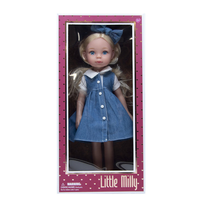 Păpușă de 35 cm. "Little Milly" vinil, în rochie din denim, cod 632039