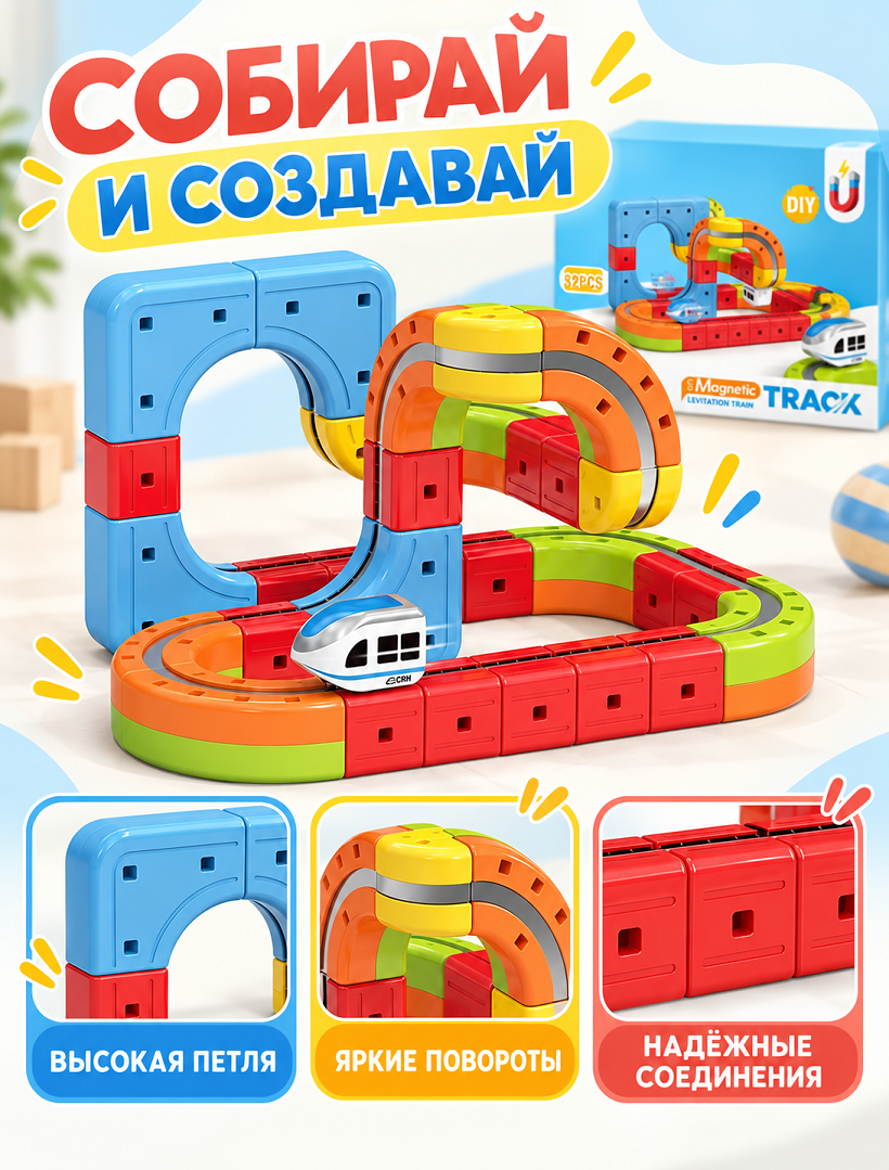 Tren magnetic cu sina magnetica (32 piese), USB, 655-28A cod:718525