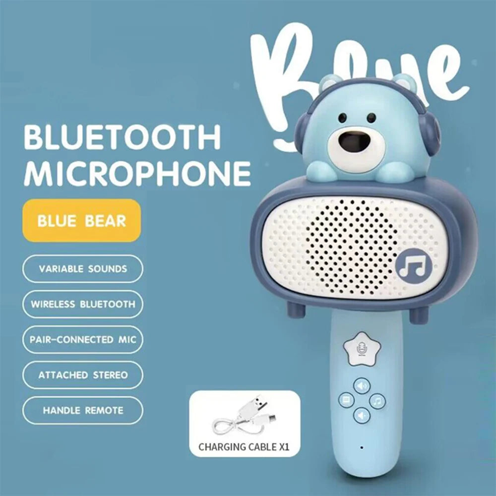 Microfon karaoke cu Bluetooth și boxă, Ursuleț albastru (60430)