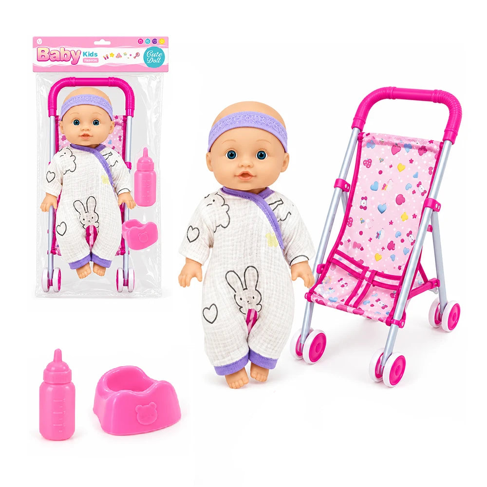 Păpușă bebeluș cu sunete, cărucior și accesorii, 26 cm (47850)