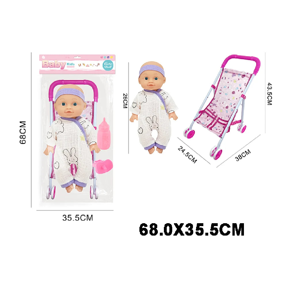 Păpușă bebeluș cu sunete, cărucior și accesorii, 26 cm (47850)