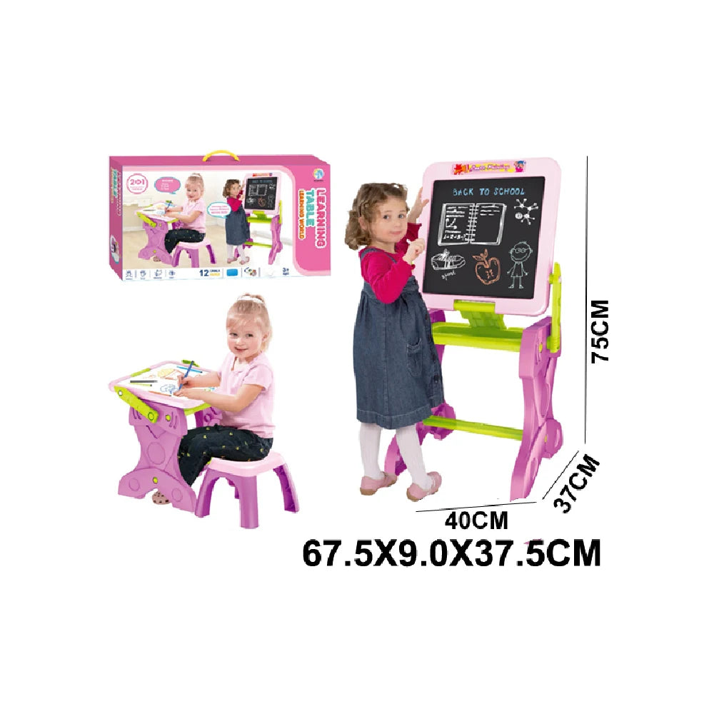 Tablă de desen 2 în 1, transformabilă în măsuță cu scăunel, roz (93741)
