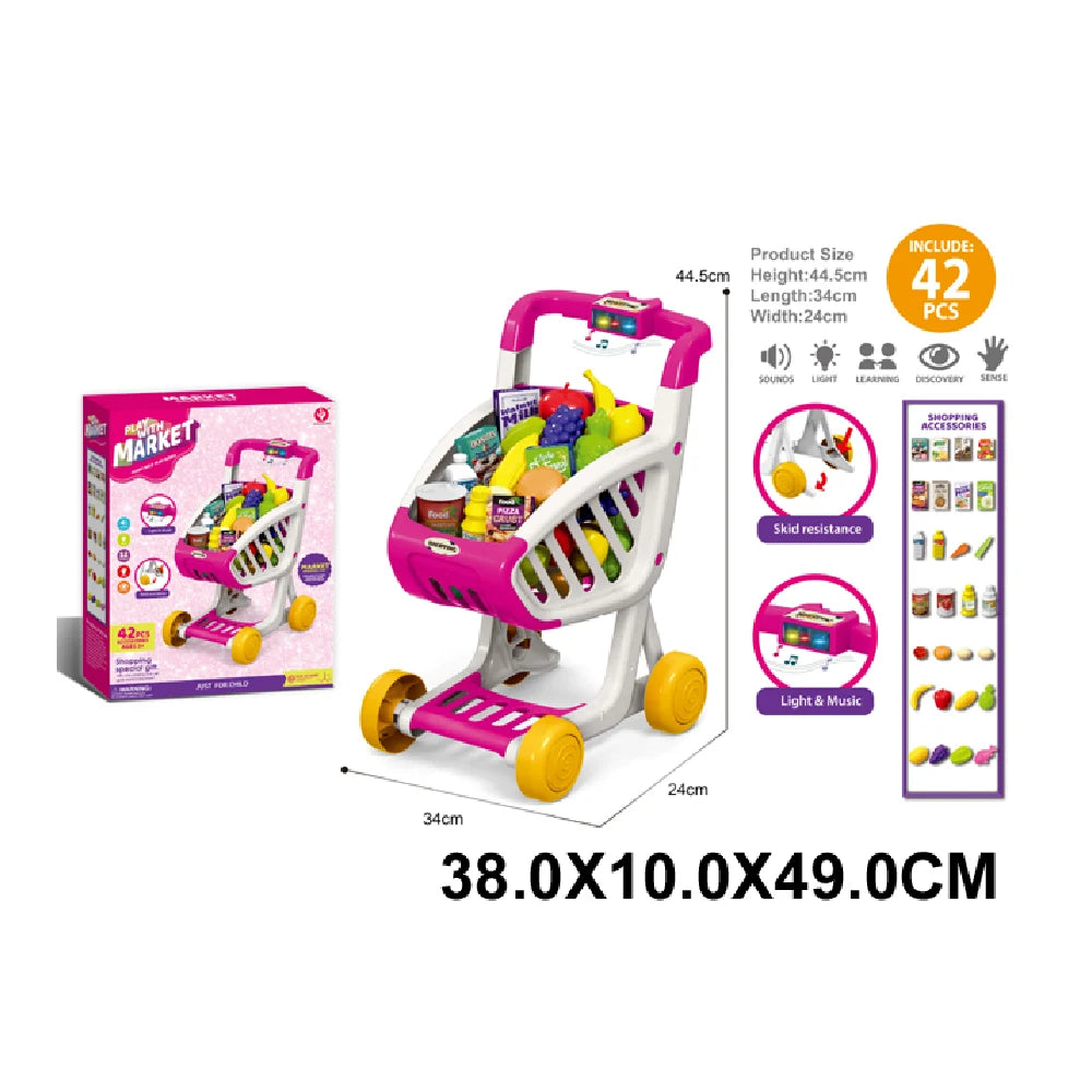 Cărucior de cumpărături cu produse alimentare, lumini și sunete, 42 piese (29443)