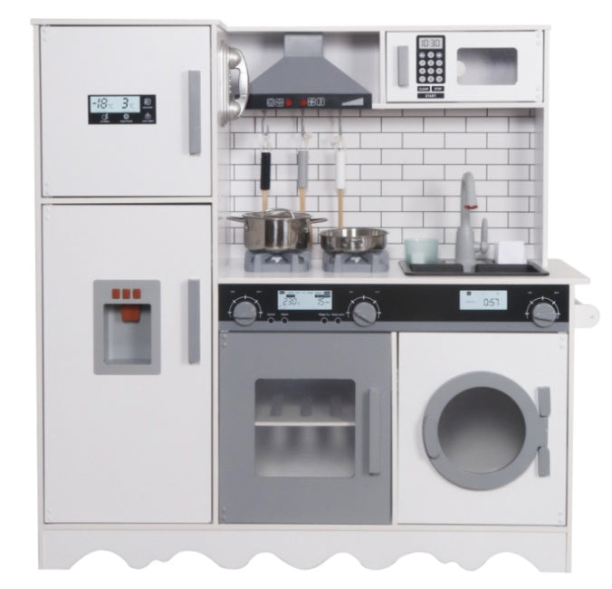 Bucătărie din lemn cu accesorii și funcții, 94*31*94cm, albă, W10C991