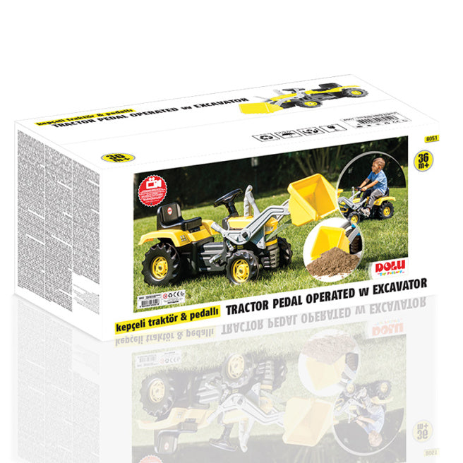 Педальный экскаватор и прицеп Ranchero желтый с черным, код 42462, Dolu (53х113х45) арт.8051