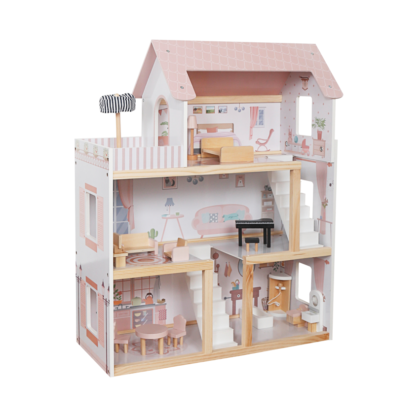 Casa de papusi din lemn 61,3*26,4*77,4 cm, roz W06A413I