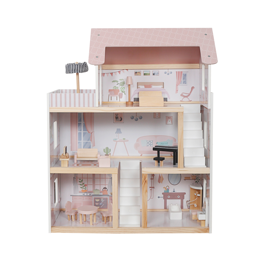 Casa de papusi din lemn 61,3*26,4*77,4 cm, roz W06A413I