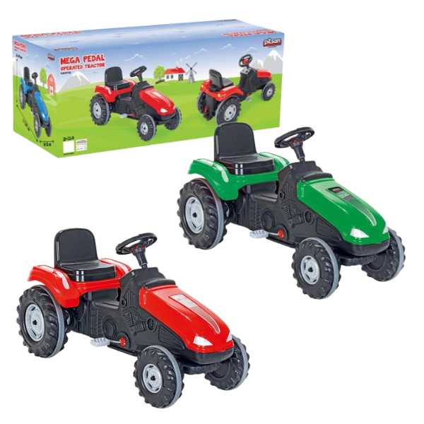 Tractor cu pedale „Mega”, roșu/verde, art.07321, 114 × 64 × 50 cm,pina la 60 kg, Pilsan