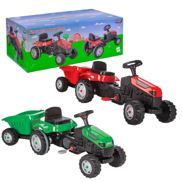 Tractor cu remorca ACTIVE, roșu/verde, art.07316, Pilsan,