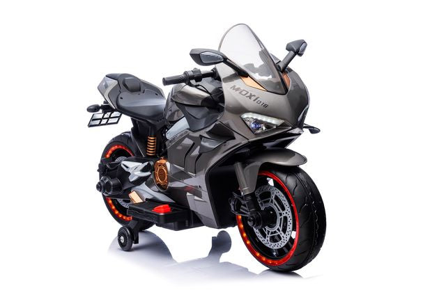 Motocicletă 12V7AH*1, cu 2 motoare, viteză controlată manual, roți moi din EVA, șa din piele, sarcină maximă 25 kg, dimensiuni (148x61x97 cm), art. RT018