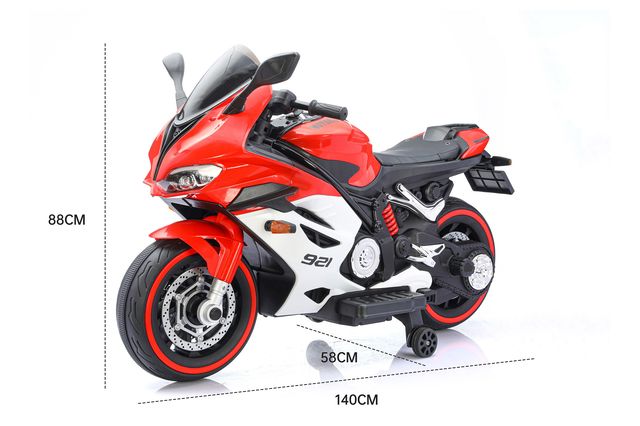 Motocicletă 12V12AH*1, 2 motoare, cu viteză manuală, roți moi din EVA, scaun din piele, sarcină maximă 25 kg, (140 x 88 x 58 cm), art. RT921