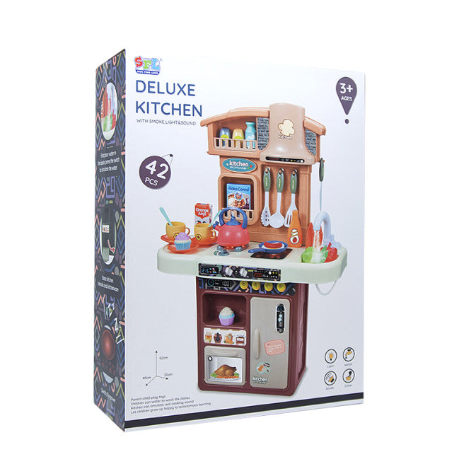 Set de joaca "Bucatarie" cu aragaz si chiuveta, cu lumina si sunet, culoare bordo, cod 612021