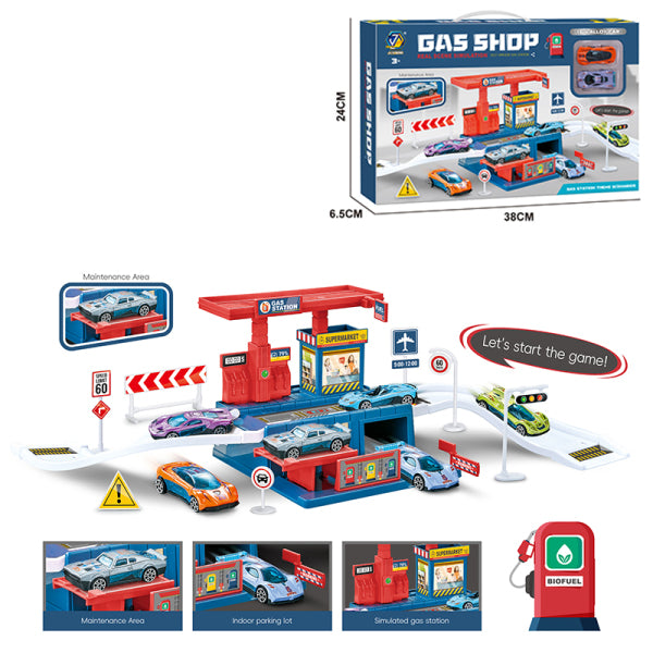 004812 Set benzinarie cu masini din metal