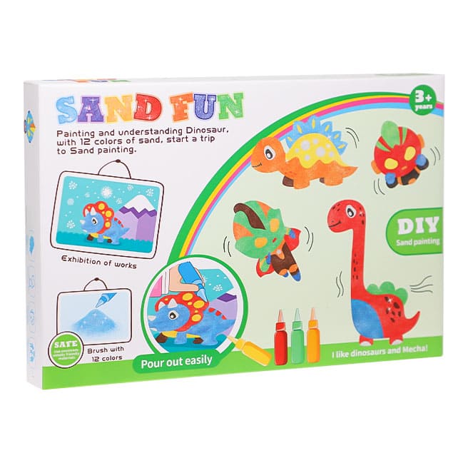 Set pentru pictură cu nisip, Dinozauri, 12 culori, pensulă, tavă, cod 844116