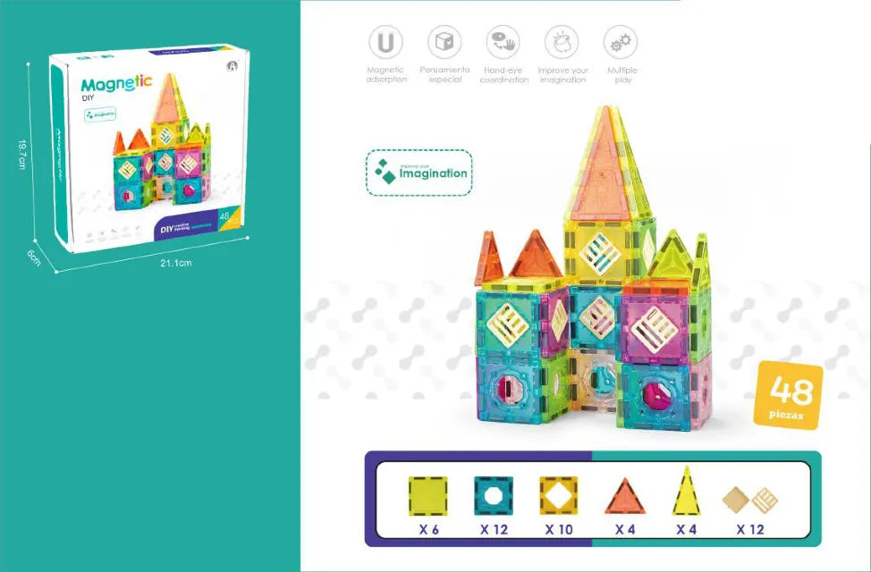 Constructor Magnetic cu Figuri Geometrice, 48 piese 22217