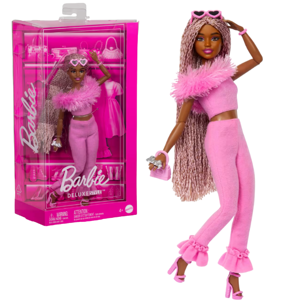 Păpușa Barbie „Fashionistă într-un costum roz”