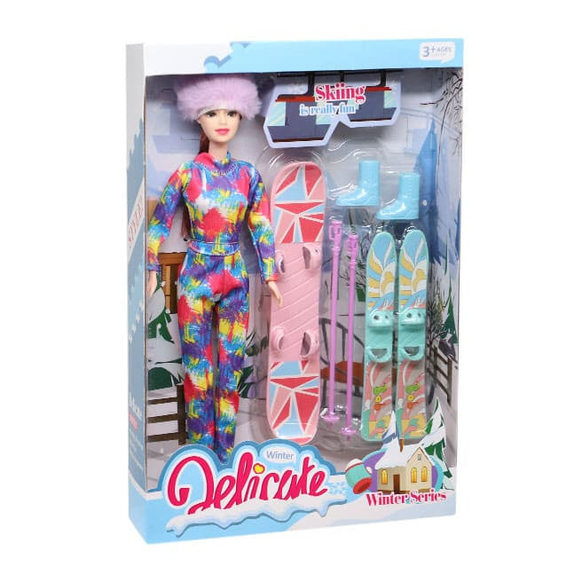 Păpușă cu snowboard și schiuri, cod 880301, 880300