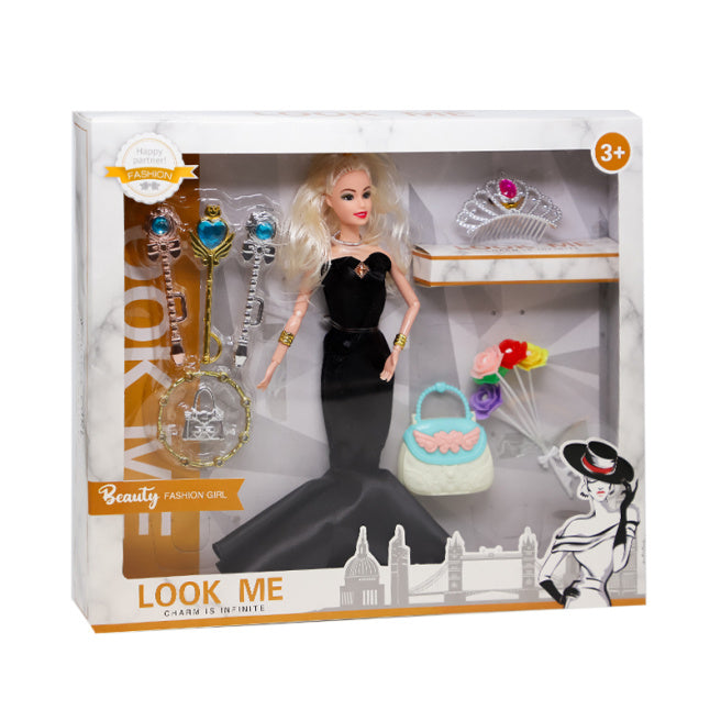 Păpușă 30 cm cu accesorii "Look me", în rochie neagră, cod 782015
