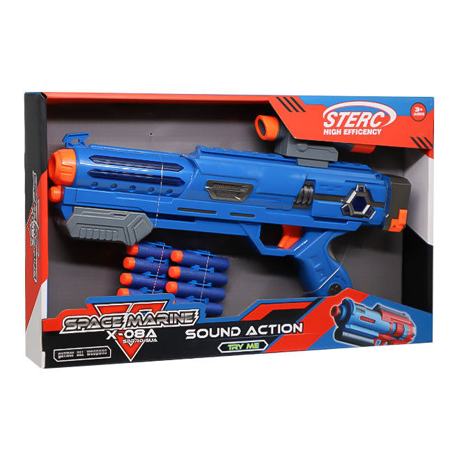 Pistol blaster cu 8 gloanțe moi, albastru cod 902583, roșu cod 902584