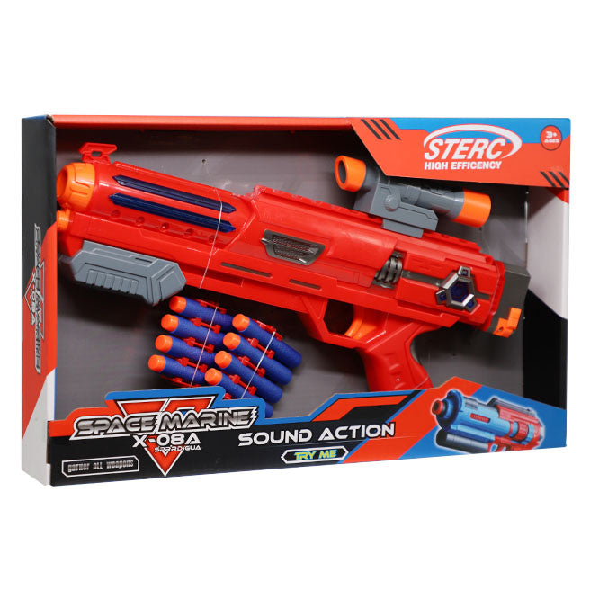 Pistol blaster cu 8 gloanțe moi, albastru cod 902583, roșu cod 902584