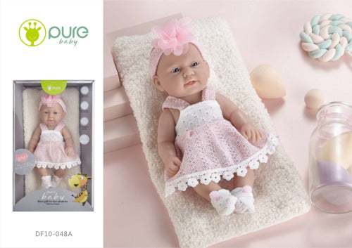 Păpușă din vinil „Pure Baby” 25cm în rochie DF10-048A
