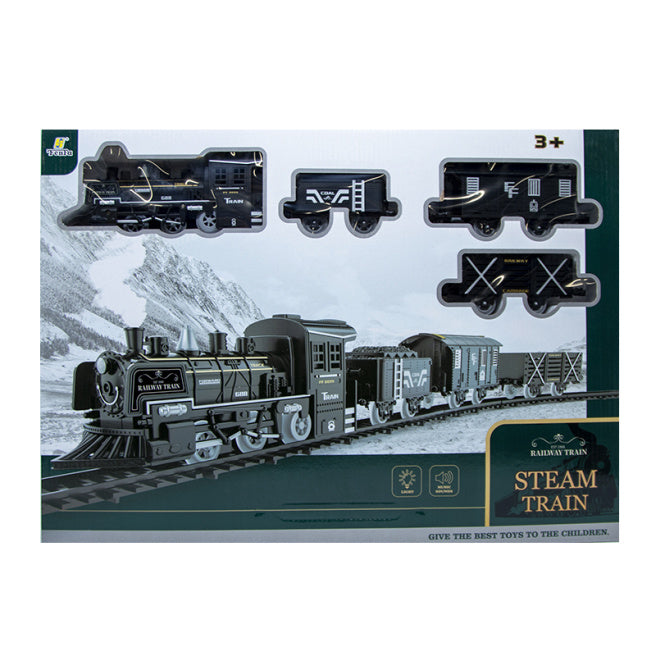 Set de joacă "Calea ferată" Locomotivă + 3 vagoane și brad, cu lumină, cod 632009