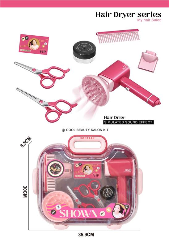 Set de joacă pentru coafor cu uscător de păr, roz 9 bucăți 2806-1