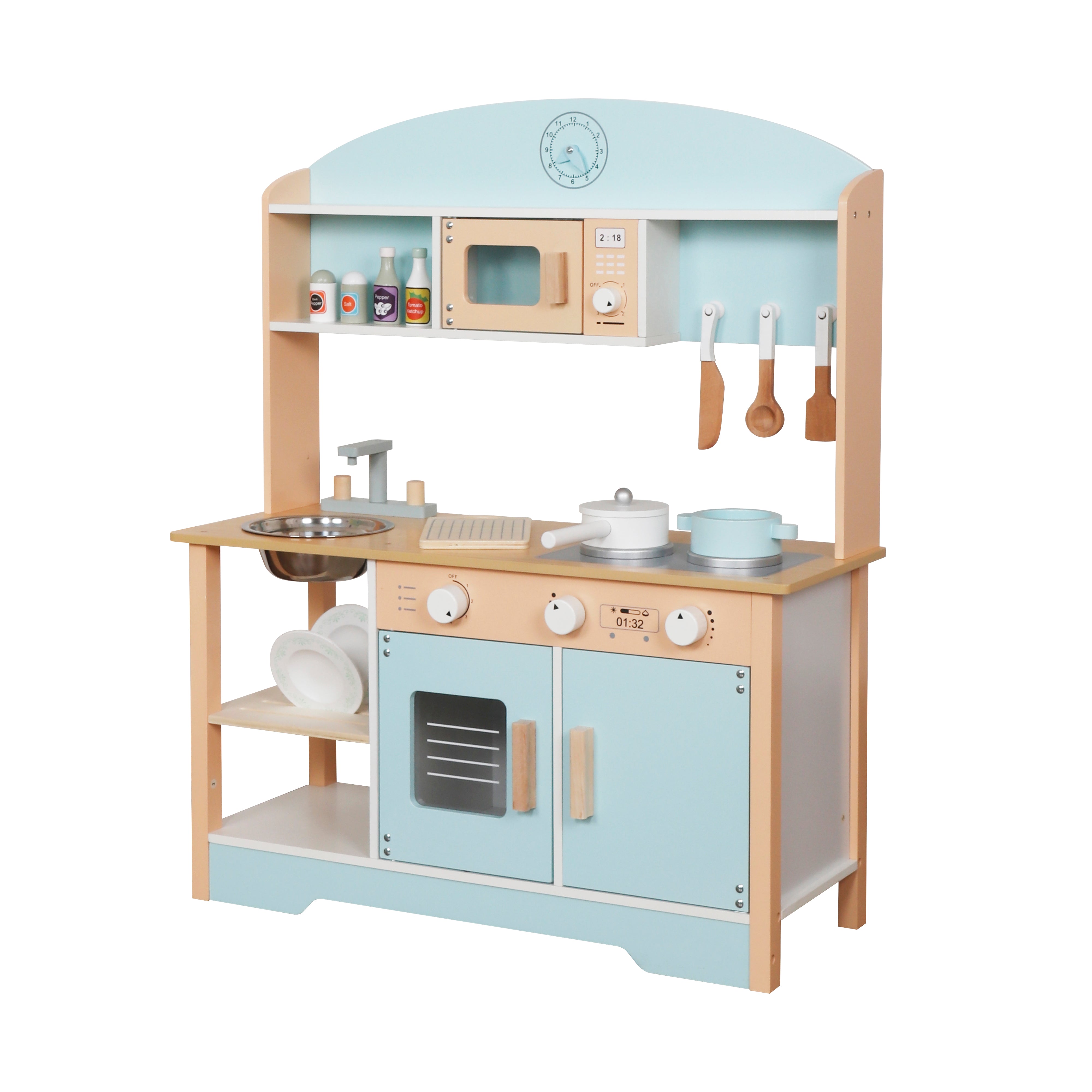 Bucatarie din lemn cu accesorii si functii 68*25.6*81 cm, albastra W10C573H