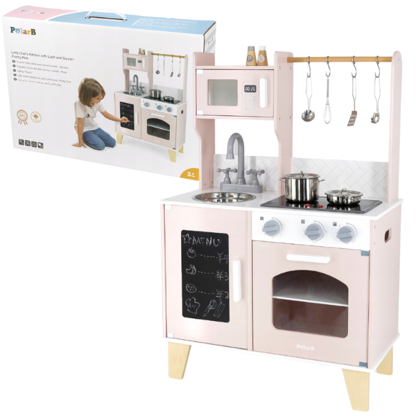Bucătărie din lemn cu accesorii, lumină și sunet, roz 44082