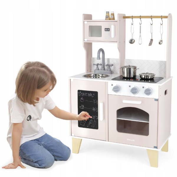 Bucătărie din lemn cu accesorii, lumină și sunet, roz 44082