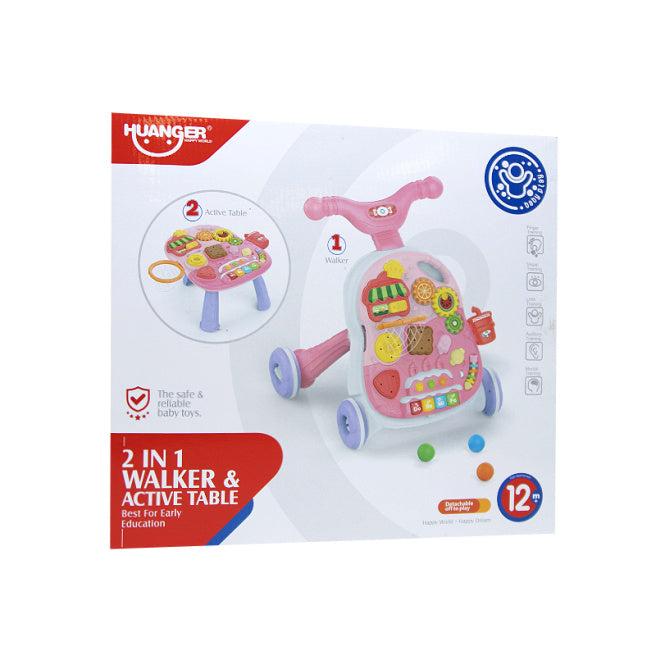 Игровой набор 2 в 1, ходунки-столы, розовый цвет, код 612029
