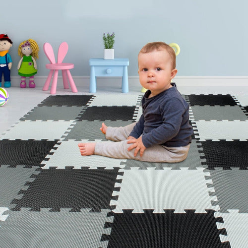 Puzzle pentru podea 9 bucăți alb/gri/negru, KTPT018