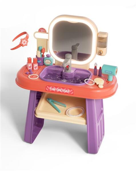 Masă de coafor și make-up cu chiuvetă, oglindă cu iluminare și accesorii 008-959