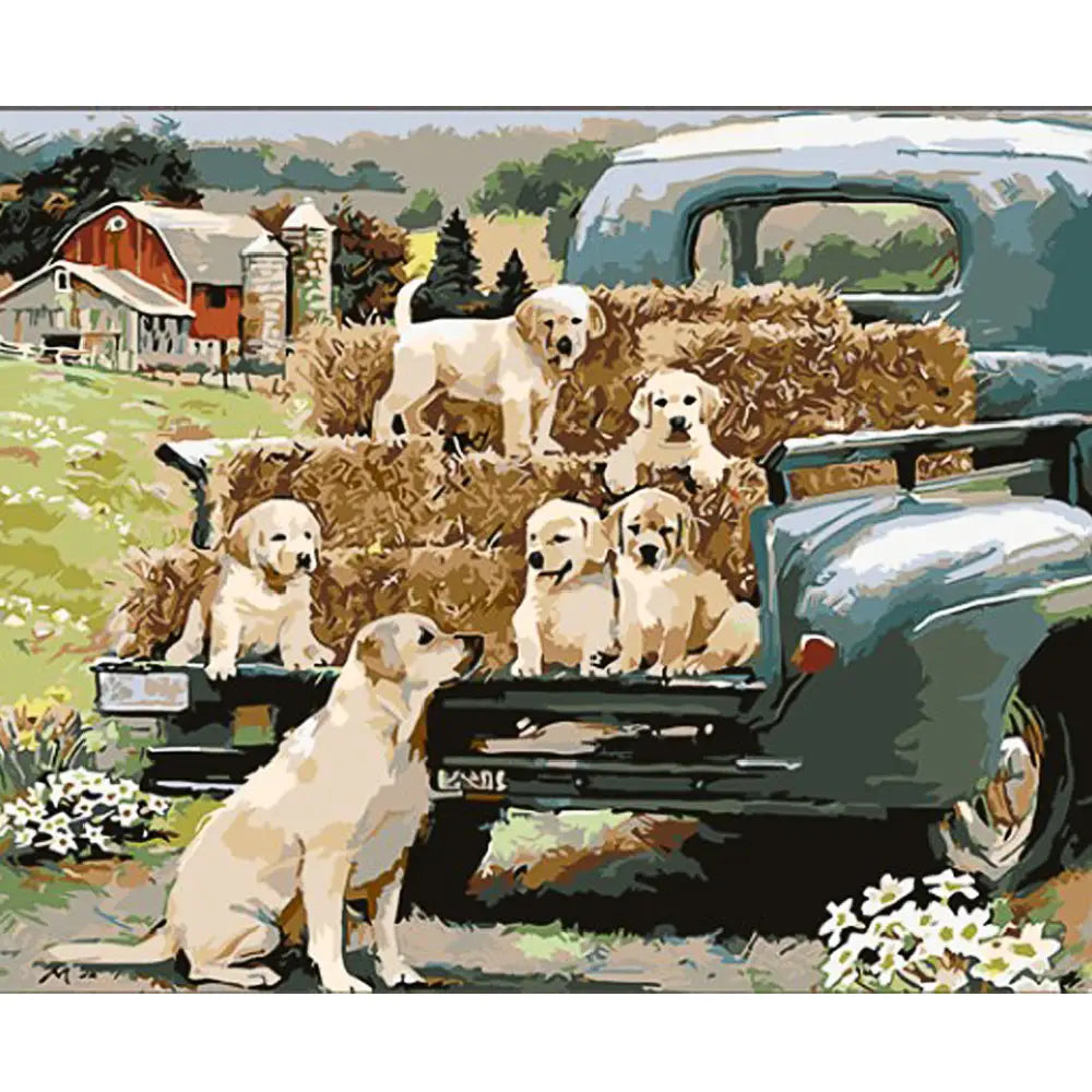 Раскраска по номерам «Семья собак на ферме», 40×50 см (GS1620)