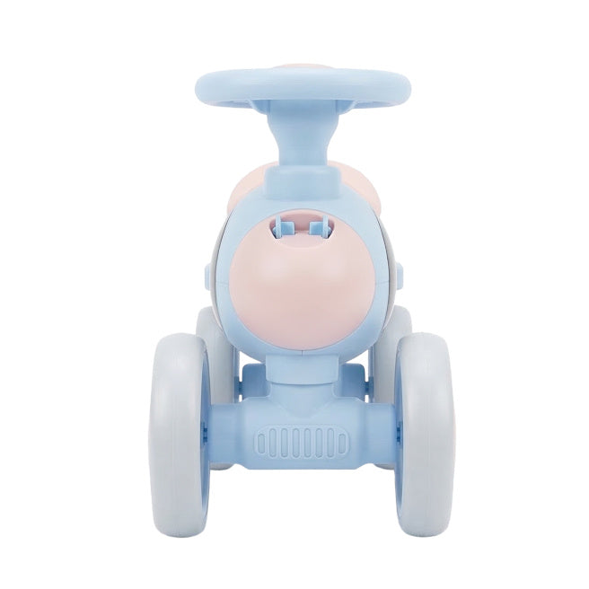 Bicicletă pentru copii fără pedale cu 4 roți, cu lumină și sunet, roz/albastru, cod 990203