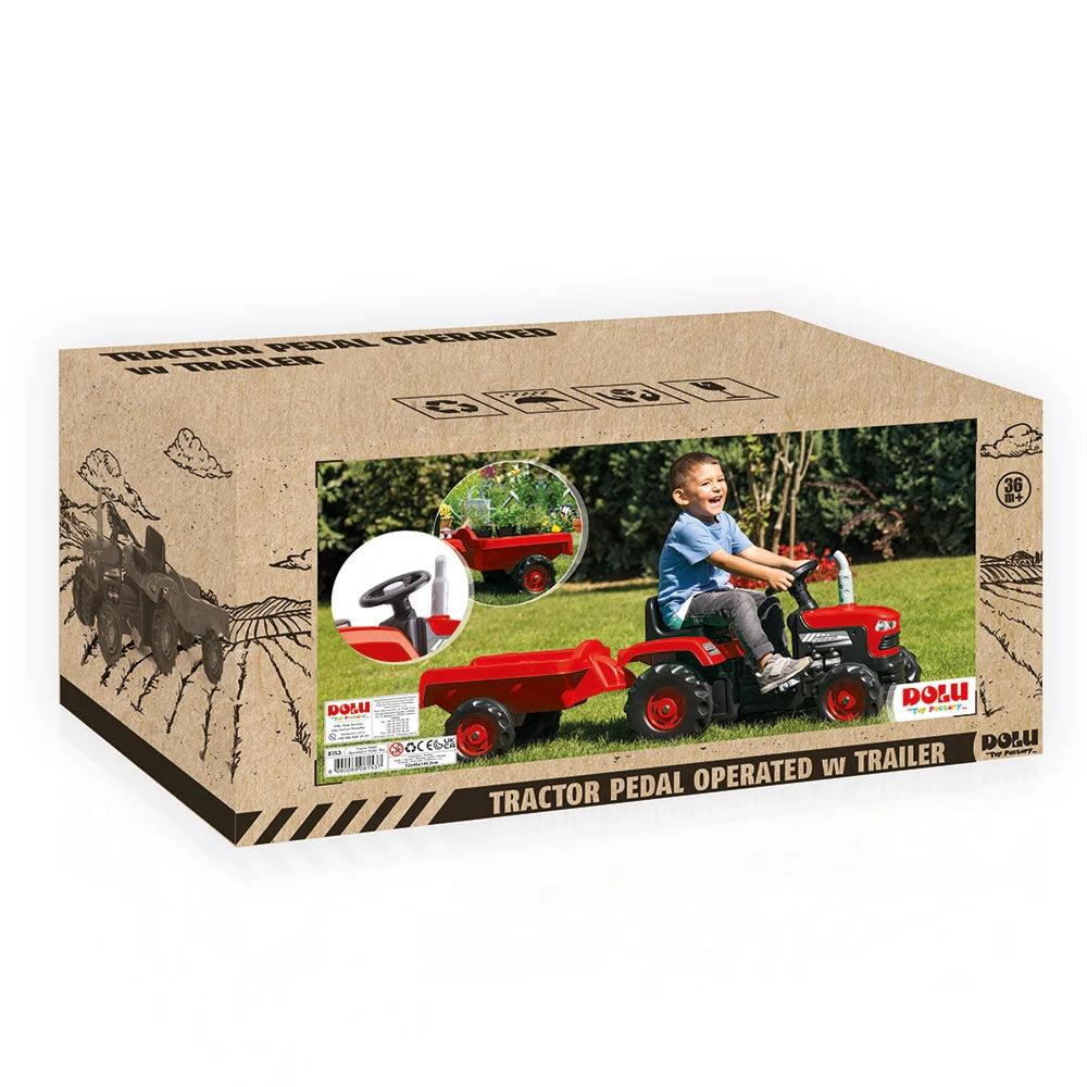 Tractor cu pedale și remorcă roșu, Dolu (8153) 53 x 143 x 45 cm