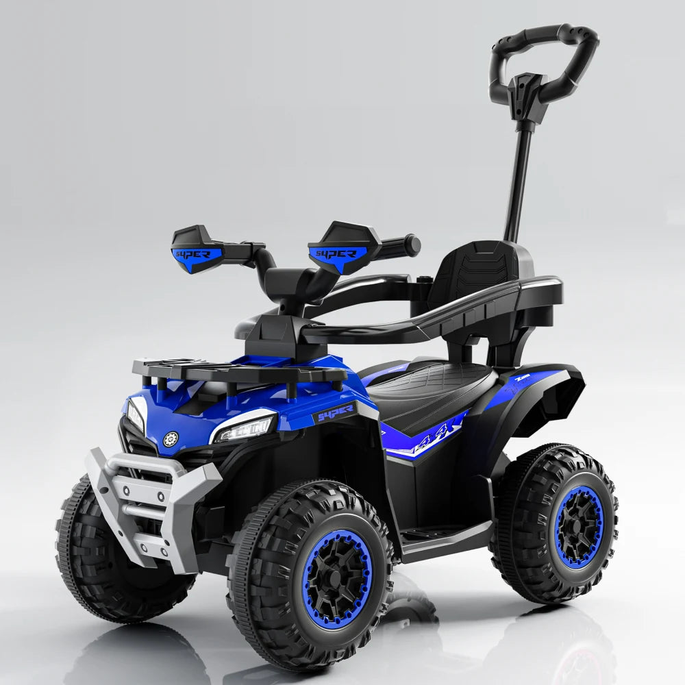 ATV electric pentru copii cu mâner parental, muzică și lumini, design off-road, albastru (586305)