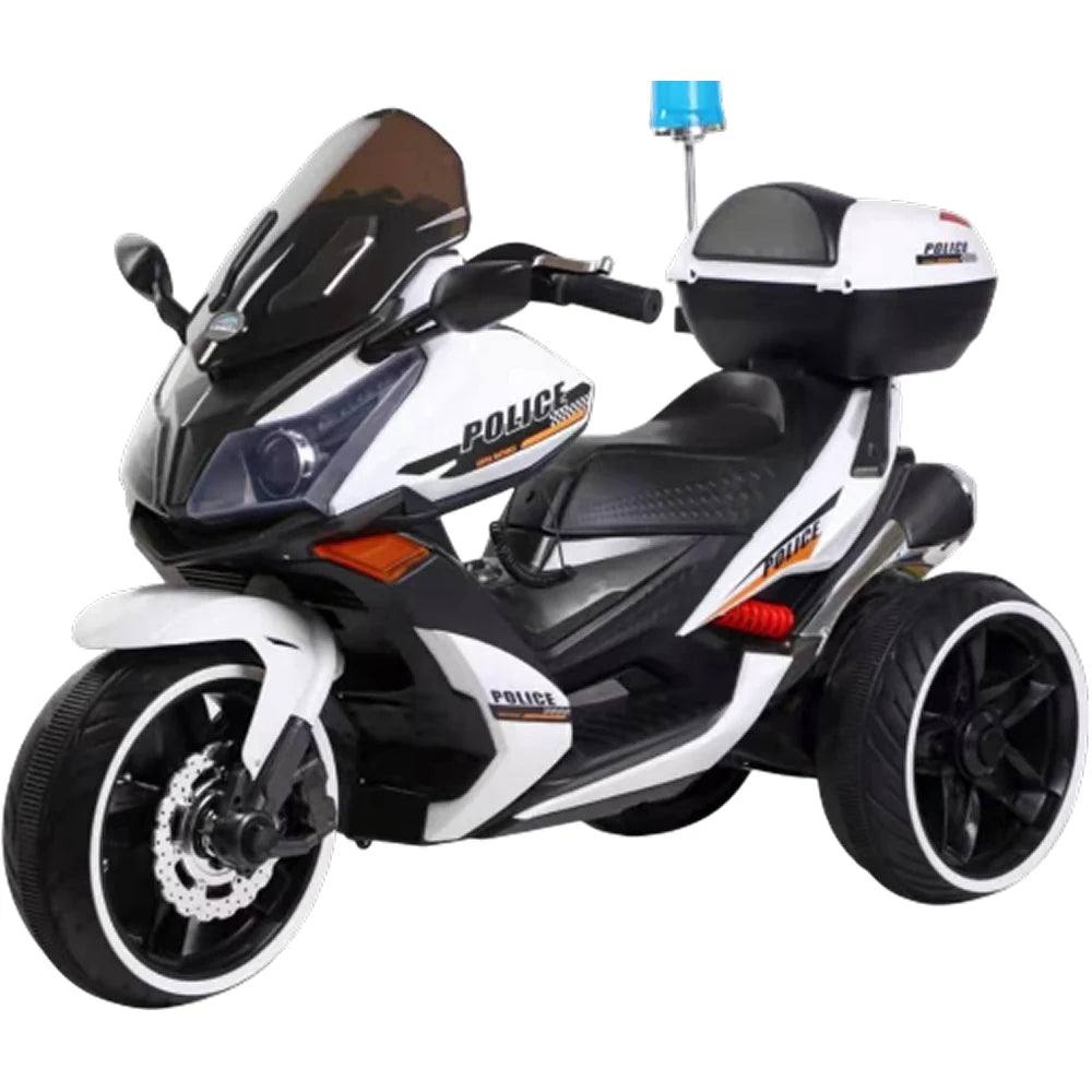 Motocicletă electrică de poliție pentru copii cu stație walkie-talkie, albă (34565)