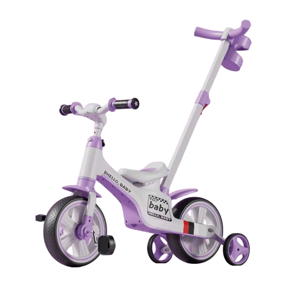 Детский трехколесный велосипед 4 в 1 с родительской ручкой, музыкой и подсветкой, фиолетовый (402867)