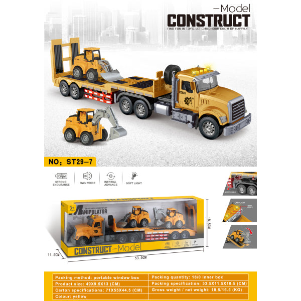 Set vehicul urban de transport cu două niveluri, inerțial, lumină, sunet,reîncărcabil, roți negre, plastic, ST29-7