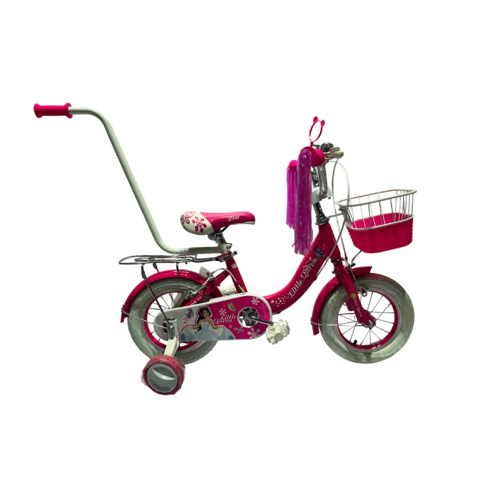 Bicicletă pentru copii Little Queen 12″, cu roți ajutătoare și mâner pentru părinte 2-4 ani (36240)