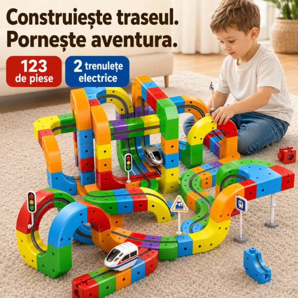 Set de construcție Cube Track cu două trenulețe electrice 22429tt