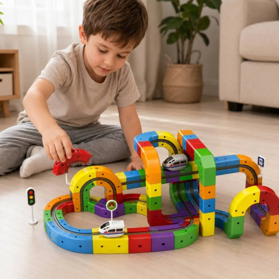 Set de construcție Cube Track cu două trenulețe electrice 22429tt