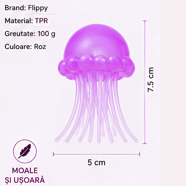 Jucărie antistres Squishy Flippy Meduză cu tentacule flexibile, violet, 100 g SKU: 176237