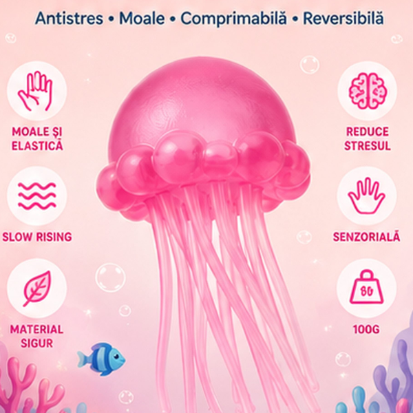 Jucărie antistres Squishy Flippy Meduză cu tentacule flexibile, roz, 100 g SKU: 176239