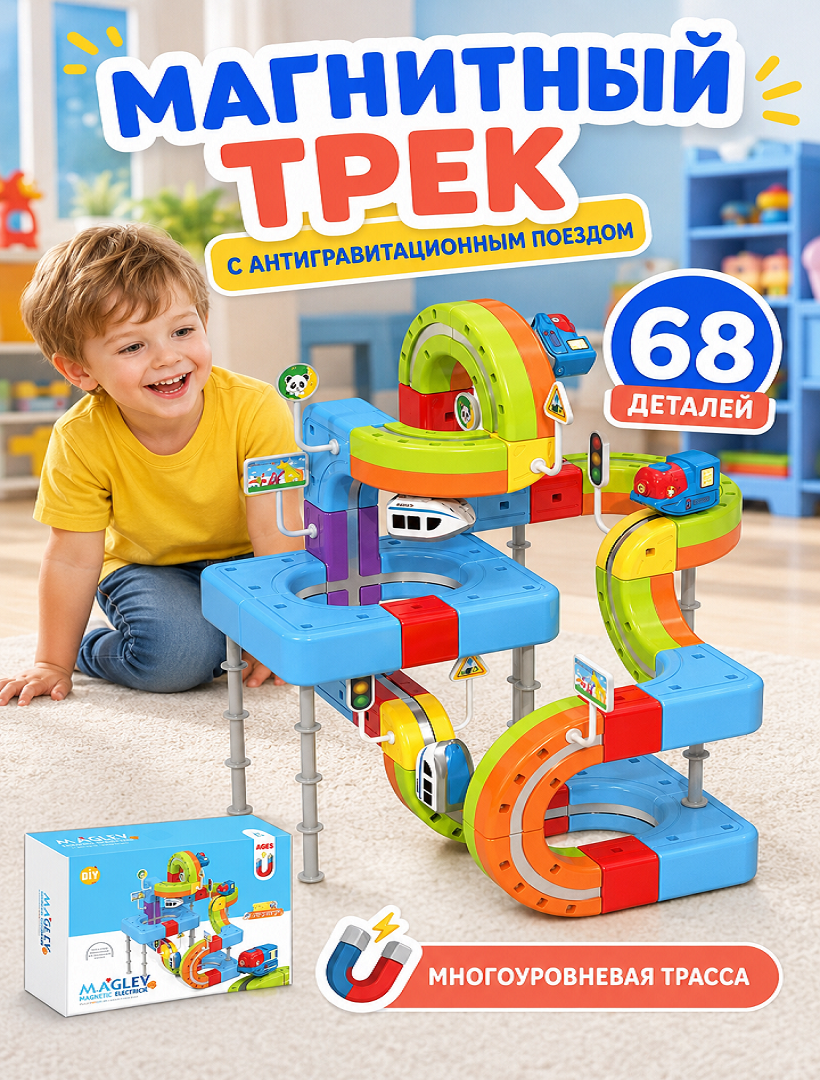 Tren magnetic cu sina magnetica (68 piese), USB, 655-42A cod:
718523