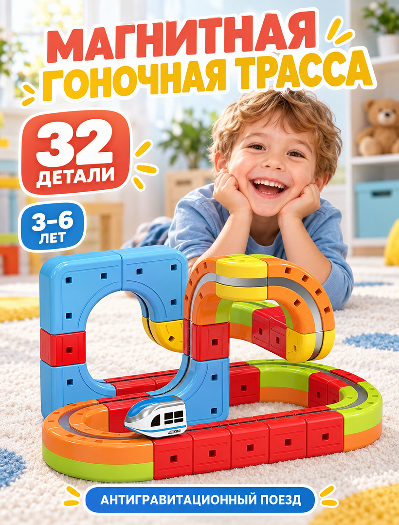 Tren magnetic cu sina magnetica (32 piese), USB, 655-28A cod:718525