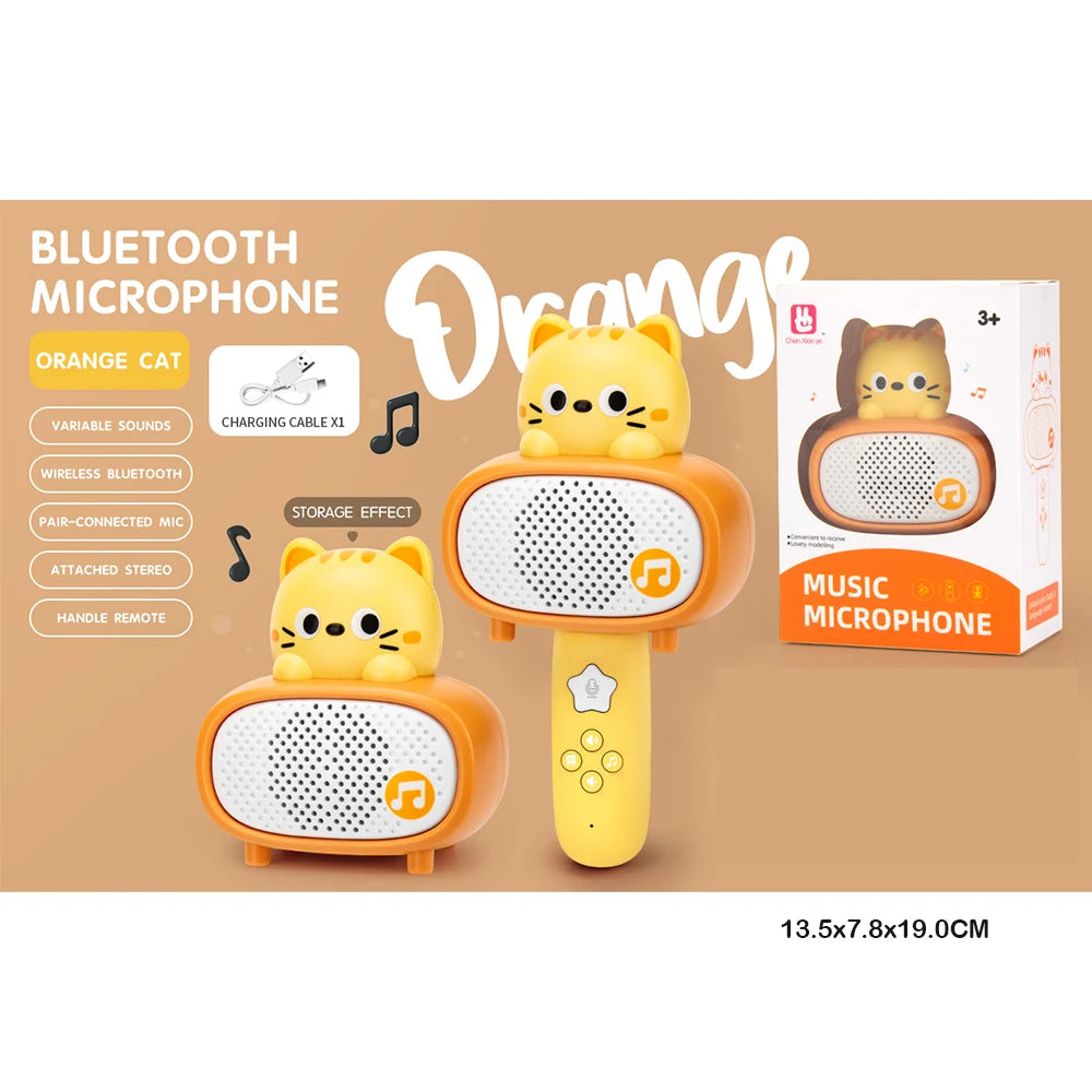 Microfon karaoke cu Bluetooth și boxă, Pisicuță portocalie (60447)